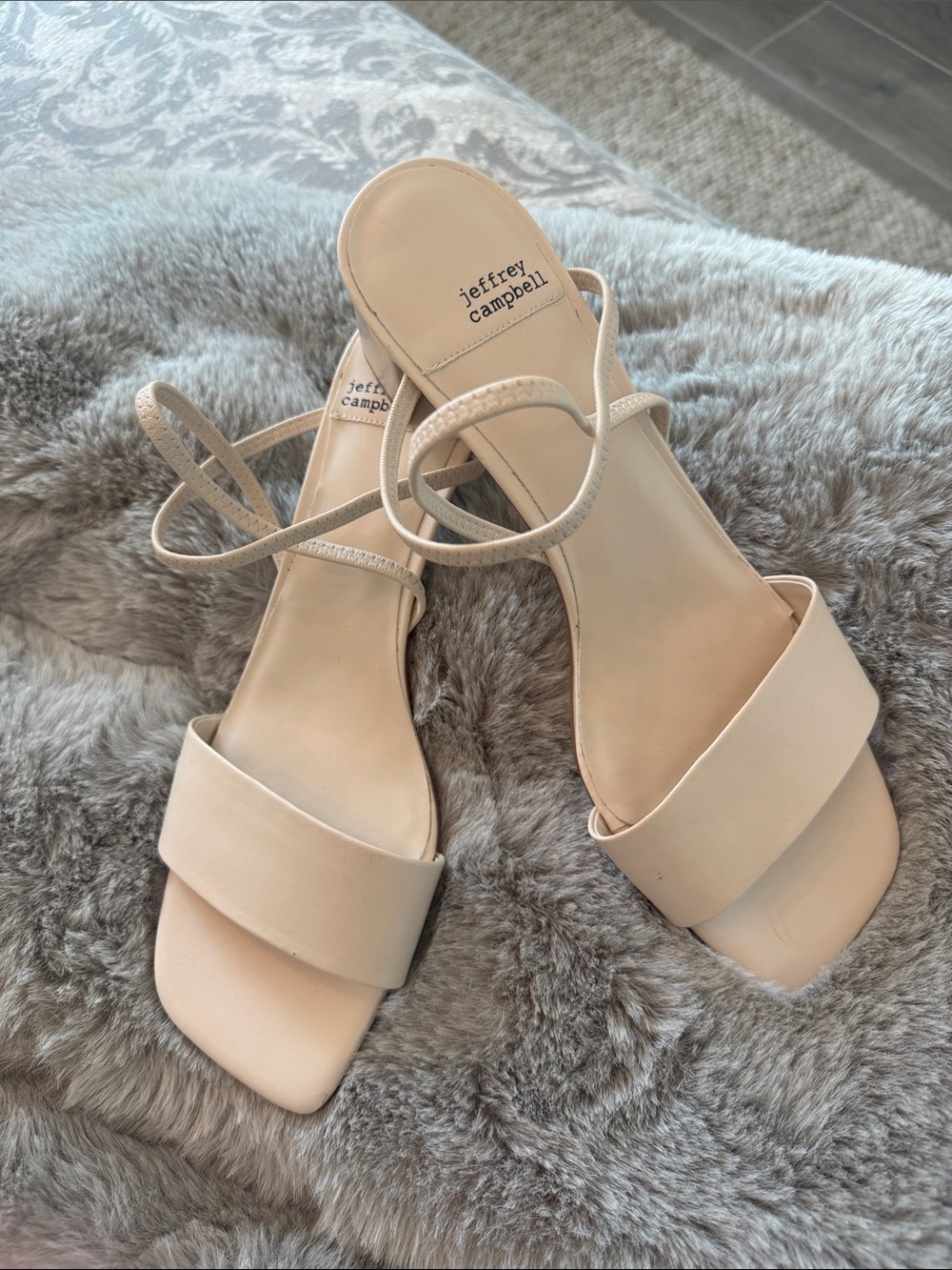 Jeffrey Campbell Ivory Block Heel Sandals with Ankle Wrap.BRAND NEW